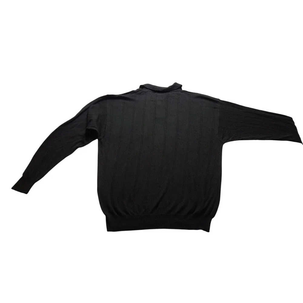 Fiii Men's Large Black Cotton Modal Knit Long Sleeve Polo Sweater‎ Made in Italy